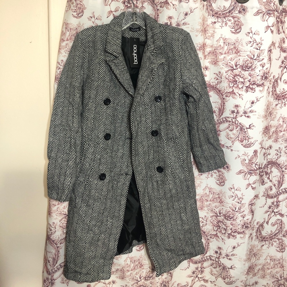 Herringbone Double Breasted Wool Look Coat